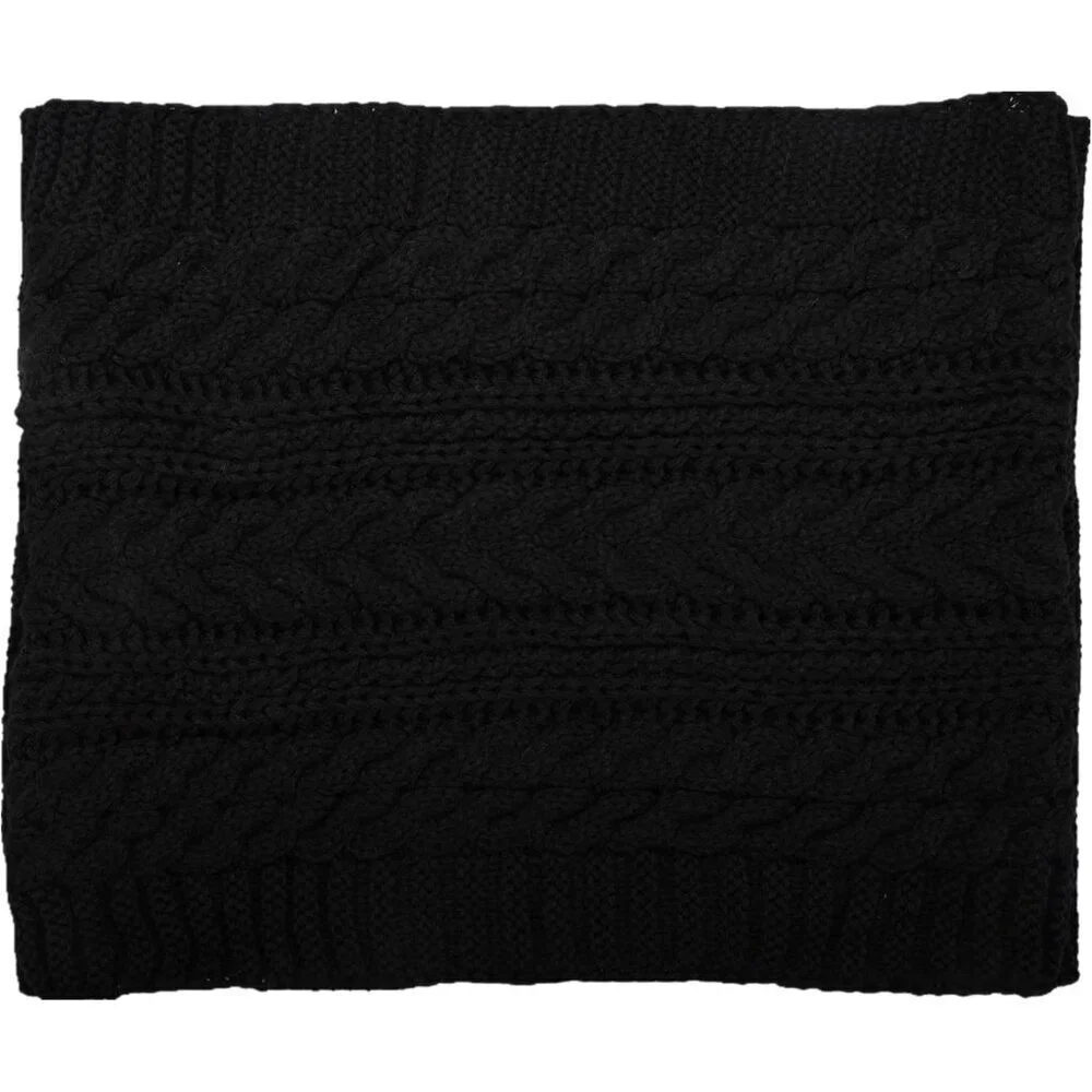 Women's Crochet Black Thick Ribbed Knit Winter Infinity Circle Loop Scarf